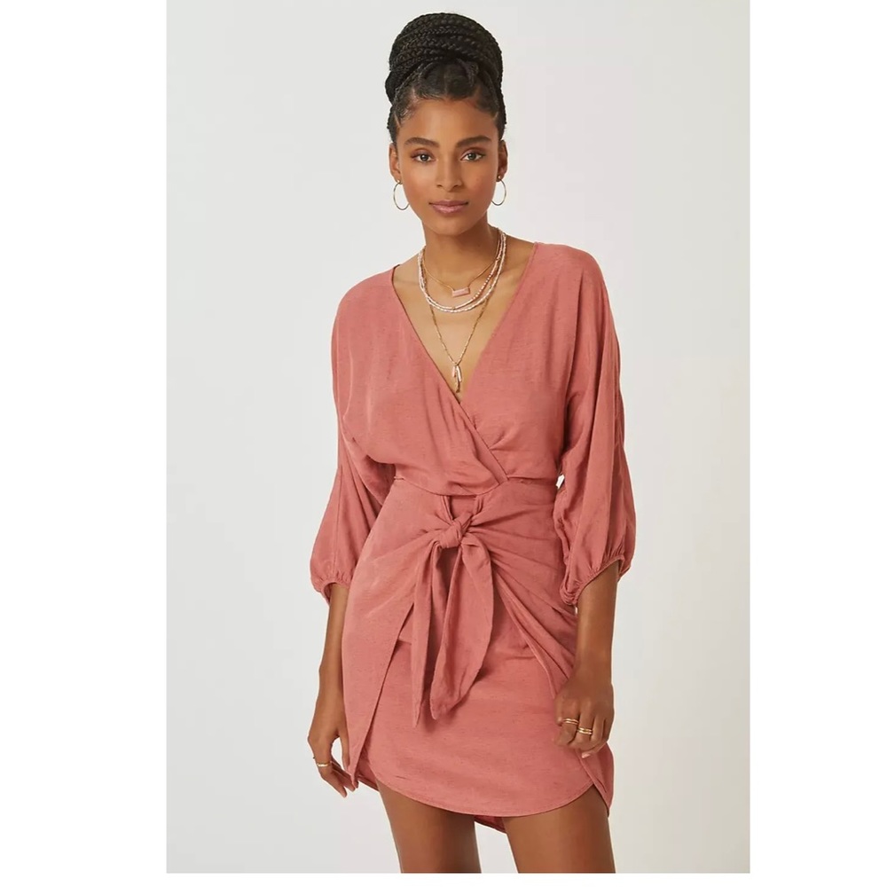 Anthropologie Women’s Puff-Sleeve Wrap Mini Dress in Pink - Size 2Petite, NWT